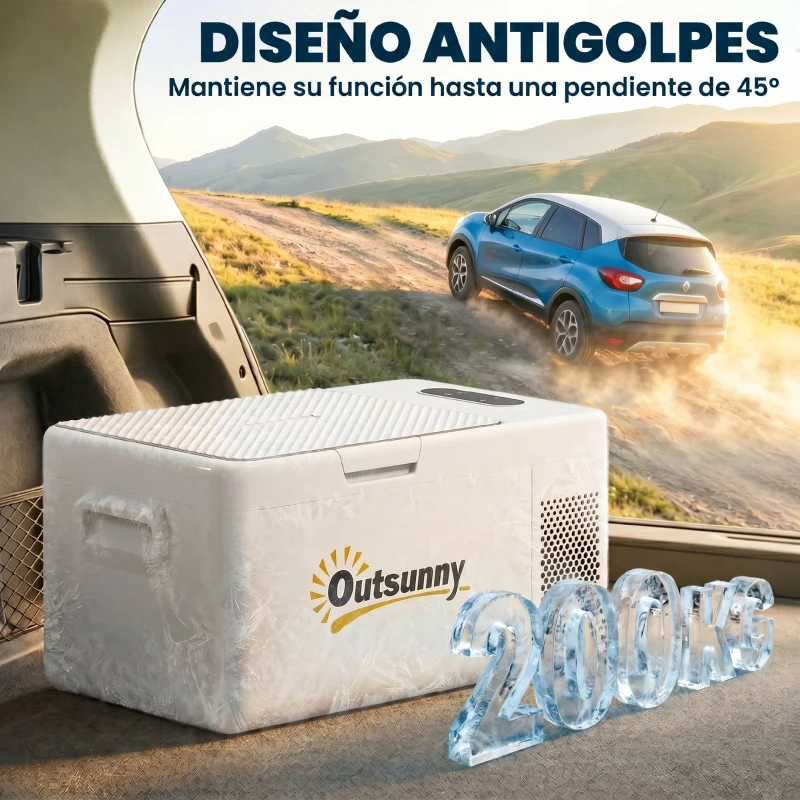 Outsunny Nevera Portátil Eléctrica 16,8L Refrigerador de Coche 12/24/220V -20℃ a +20 ℃ con Pantalla Luz LED 59x32x28 cm Blanco