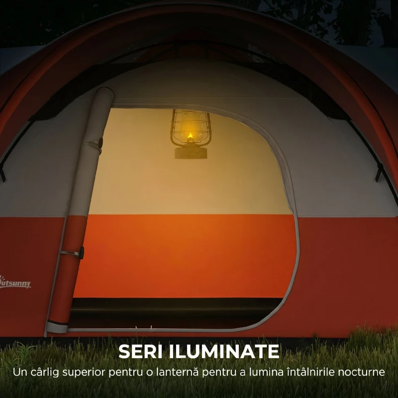 Outsunny Cort de Camping pentru 5-6 Persoane cu Pridvor, Impermeabil 3000mm cu Geantă de Transport, Portocaliu