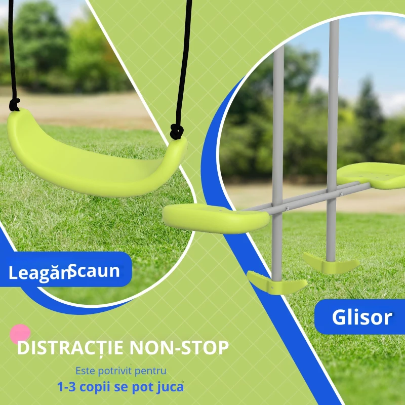 Outsunny Leagăn 2 cadru portic cu 1 leagăn și față în față 255 x 160 x 180 cm greutate maximă 135 kg verde gri