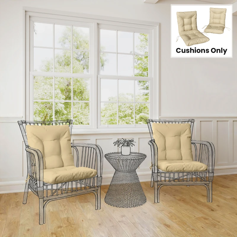 Outsunny Set 2 Perne pentru Scaune de Exterior cu Curele de Fixare, din Poliester și Bumbac, 120x50x8 cm, Bej