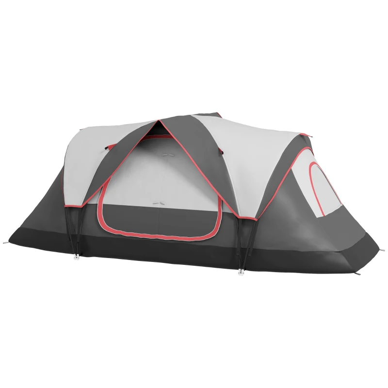 Outsunny campingtent, 2 kamers, scheidingswand, voor 6-8 personen, regendekking, grijs