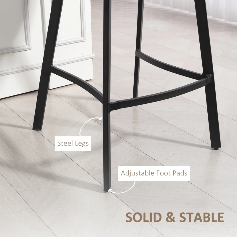 HOMCOM Bar Stools Set of 2, PU Leather Dining Stools with Backrest, Footrest, Light Brown