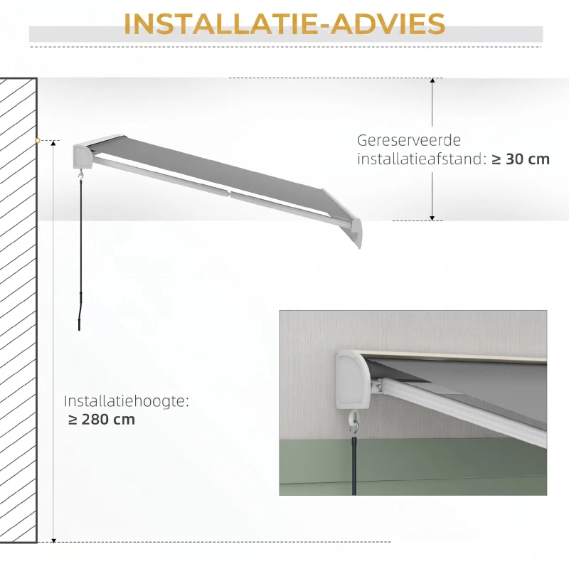 Outsunny Elektrische/Handmatig Uitschuifbare Zonnescherm, Volledig Gesloten Cassette, Afstandsbediening, Aluminium Frame, 3 x 2,5 m, Lichtgrijs
