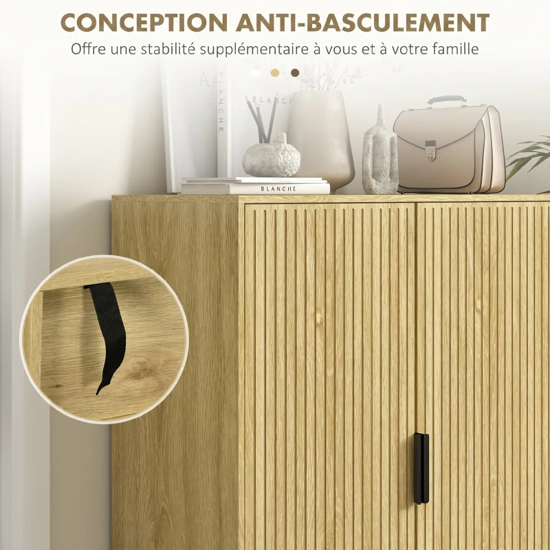HOMCOM Meuble à Chaussures 15 Paires, Armoire à Chaussures 5 Niveaux avec Étagères Réglables, 2 Portes et Pieds en Métal, Chêne