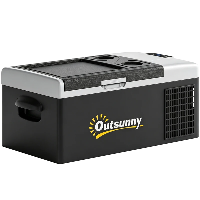 Outsunny Nevera de Coche 16L -20℃-10℃ 12 / 24V DC y 100-240V CA con Modos ECO/MAX para Camping Viajes 60x32x26 cm Negro y Gris
