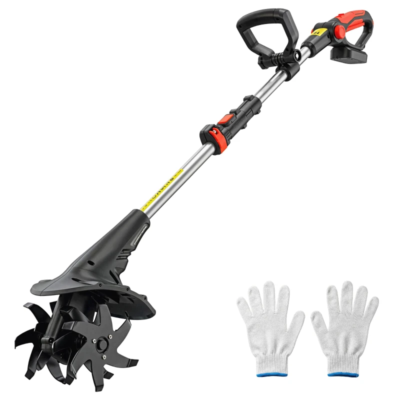 Outsunny Motosapă Fără Fir 18V, Lățime de Lucru 20cm, Adâncime 18cm, 4 Lame, Mâner Reglabil, pentru Grădină și Terenuri, Bateria și Încărcătorul Nu Sunt Incluse