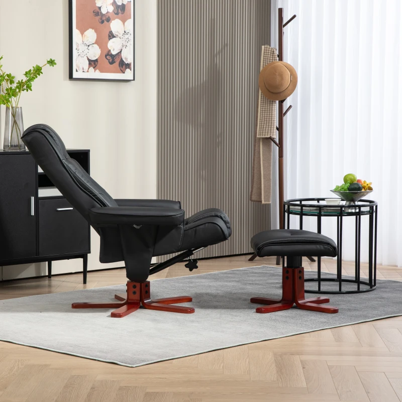 HOMCOM Faux Leather Manual Recliner and Footstool Set - Black
