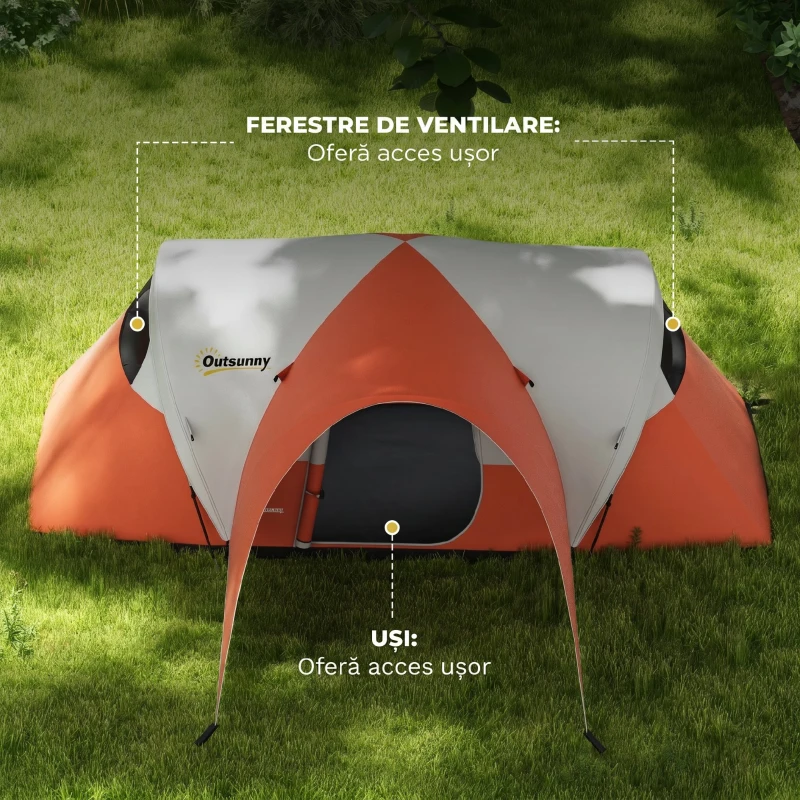 Outsunny Cort de Camping pentru 5-6 Persoane cu Pridvor, Impermeabil 3000mm cu Geantă de Transport, Portocaliu