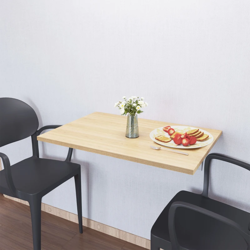 HOMCOM Mesa Dobrável de Parede Mesa Auxiliar Suspensa para Cozinha Sala de Jantar 60x40x20cm Madeira Natural