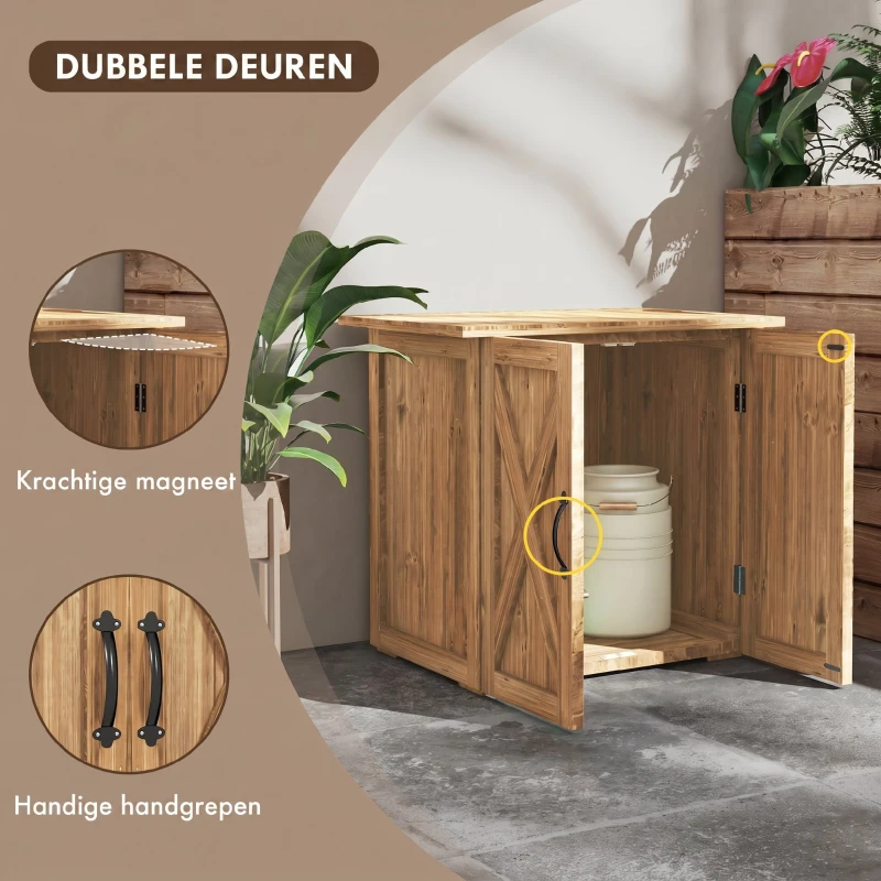 Outsunny Tuinhuisje met dubbele deuren, magneetsluitingen, natuurlijk hout, 77B x 55D x 72H cm, bruin(m-4)