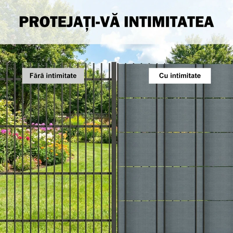 Outsunny Set 4 Panouri de Gard Anti-UV Impermeabile cu Cleme, din PP, 3500x19 cm, Gri