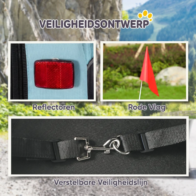 PawHut Inklapbare hondenfietskar met veiligheidsreflectoren, lijn, voor middelgrote honden tot 20 kg, 143 x 70 x 90 cm, lichtblauw