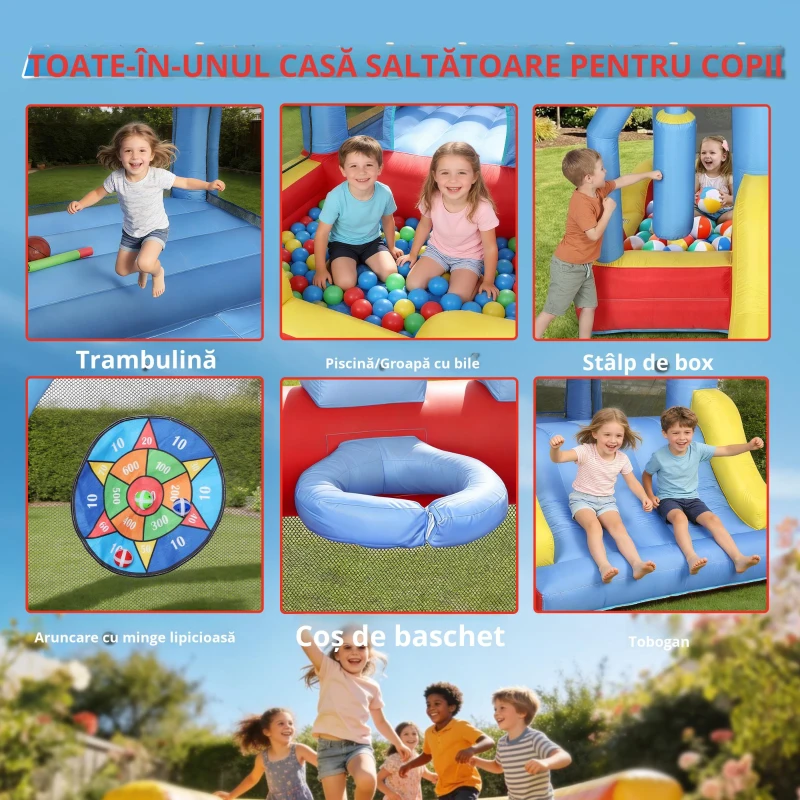 AIYAPLAY Castel gonflabil 5 în 1 cu ventilator, parc acvatic gonflabil, tobogane, trambulină, multicolor