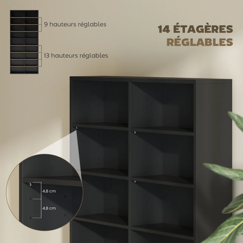 HOMCOM Rangements pour CD et DVD 18 compartiments capacité max. 640 CD/360 DVD 430 Blu-ray 78,5 x 24 x 175 cm noir
