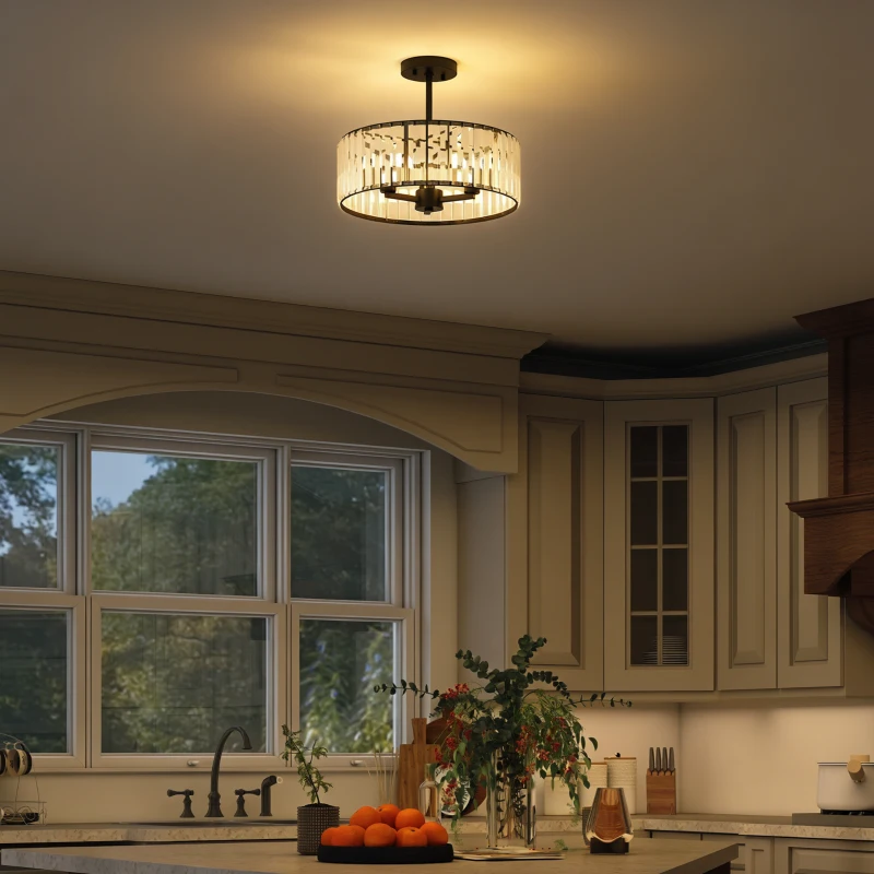 HOMCOM Crystal Ceiling Light, Semi Flush Mount Modern Crystal Chandelier Ceiling Light, E14 Base 3-Lights, Bulbs Not Included