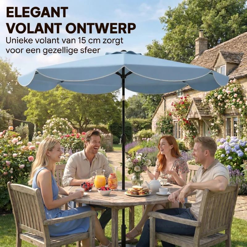 Outsunny Parasol ronde balkonparasol strandparasol met 3-voudige kanteling, slinger, 8 spaken Ø265 x 235H cm hemelsblauw