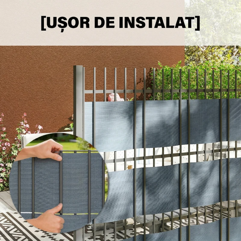 Outsunny Set 4 Panouri de Gard Anti-UV Impermeabile cu Cleme, din PP, 3500x19 cm, Gri