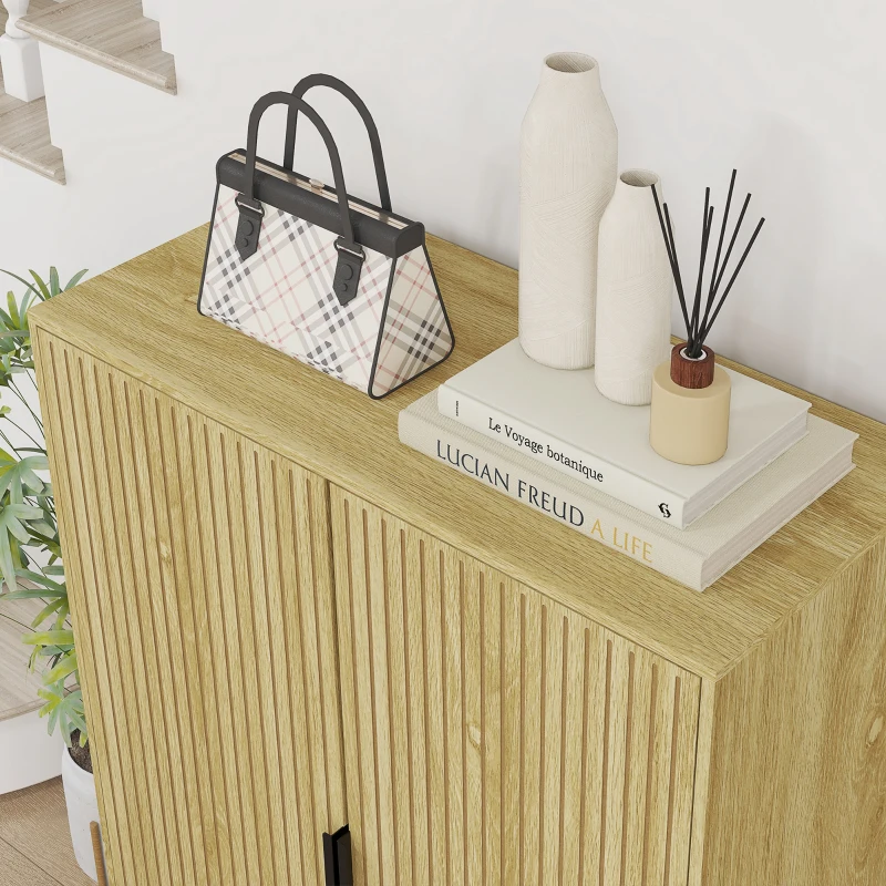 HOMCOM Meuble à Chaussures 15 Paires, Armoire à Chaussures 5 Niveaux avec Étagères Réglables, 2 Portes et Pieds en Métal, Chêne