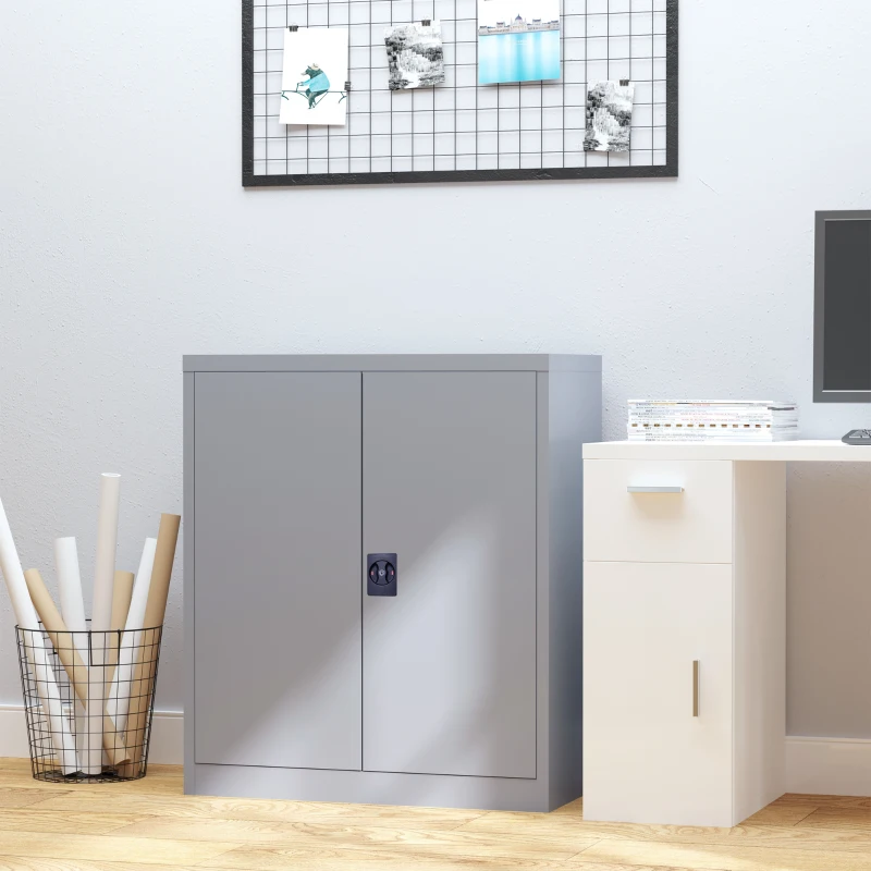 Vinsetto Aktenschrank Stahlschrank Mehrzweckschrank mit verstellbarem Regal und Schloss für Arbeitszimmer Wohnzimmer Grau