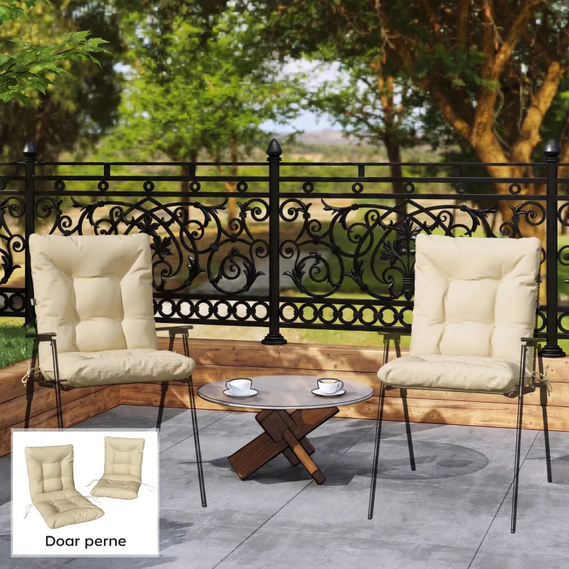 Outsunny Set 2 Perne pentru Scaune de Exterior cu Curele de Fixare, din Poliester și Bumbac, 120x50x8 cm, Bej