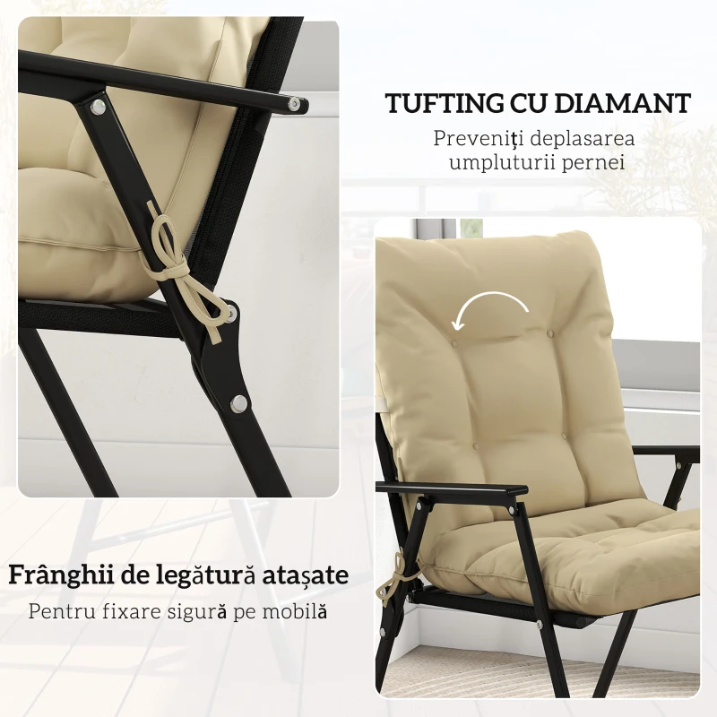 Outsunny Set 2 Perne pentru Scaune de Exterior cu Curele de Fixare, din Poliester și Bumbac, 120x50x8 cm, Bej