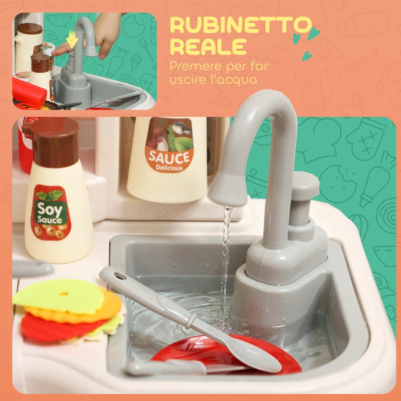 AIYAPLAY Cucina Giocattolo per Bambini 3-6 Anni con 92 Accessori, in PP, PE e ABS, 44.5x24x79 cm, Verde