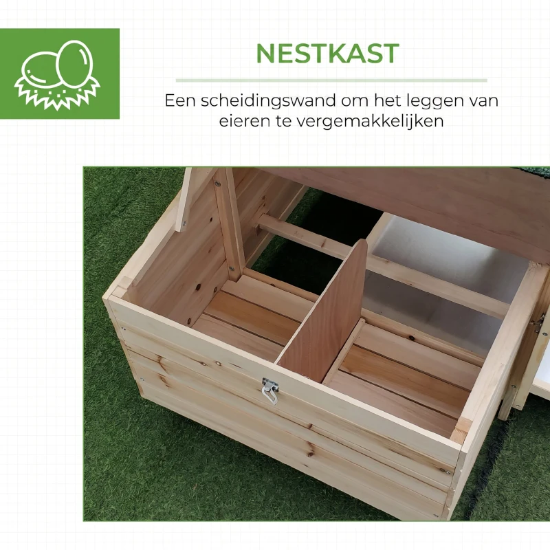 PawHut Kippenhok met ren kippenhuis kippenhok legnest massief houten stok