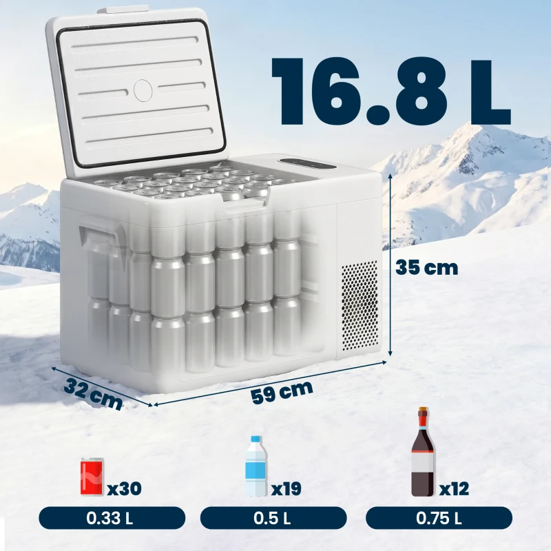 Outsunny 22 Liter Camping-Kühlschrank, Autokühlschrank, Kühlbox mit LED Anzeige, AC- und DC-Adapter, leiser Betrieb, Cremeweiß