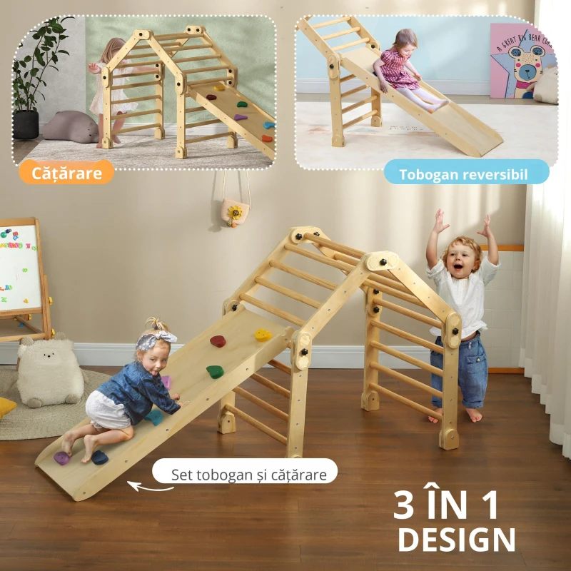 AIYAPLAY 3 în 1 Echelle d'escalade cu tobogan rampă, jucărie de cățărare pliabilă pentru copii 18-48 luni încărcare 50 Kg
