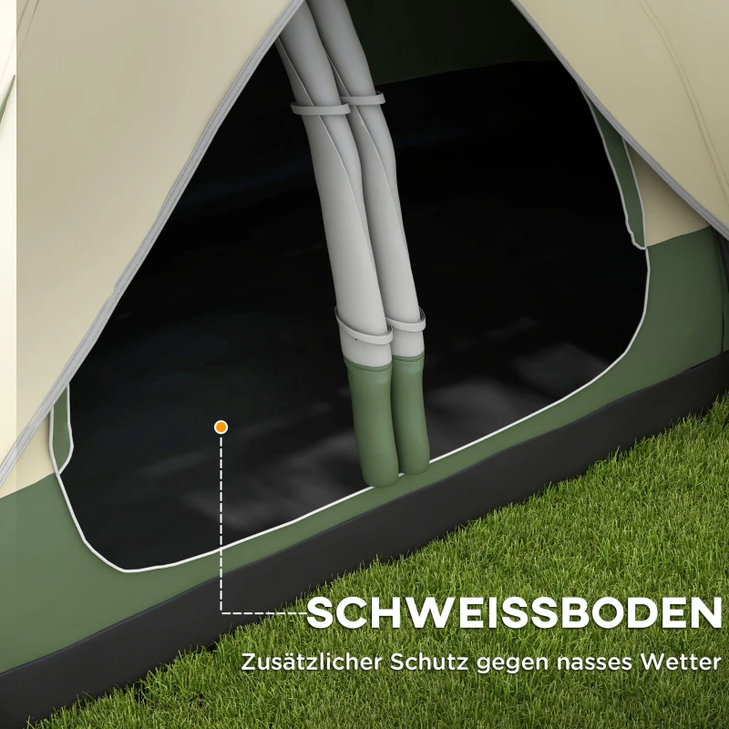 Outsunny campingtent, 2 kamers, scheidingswand, voor 6-8 personen, regenbescherming, donkergroen