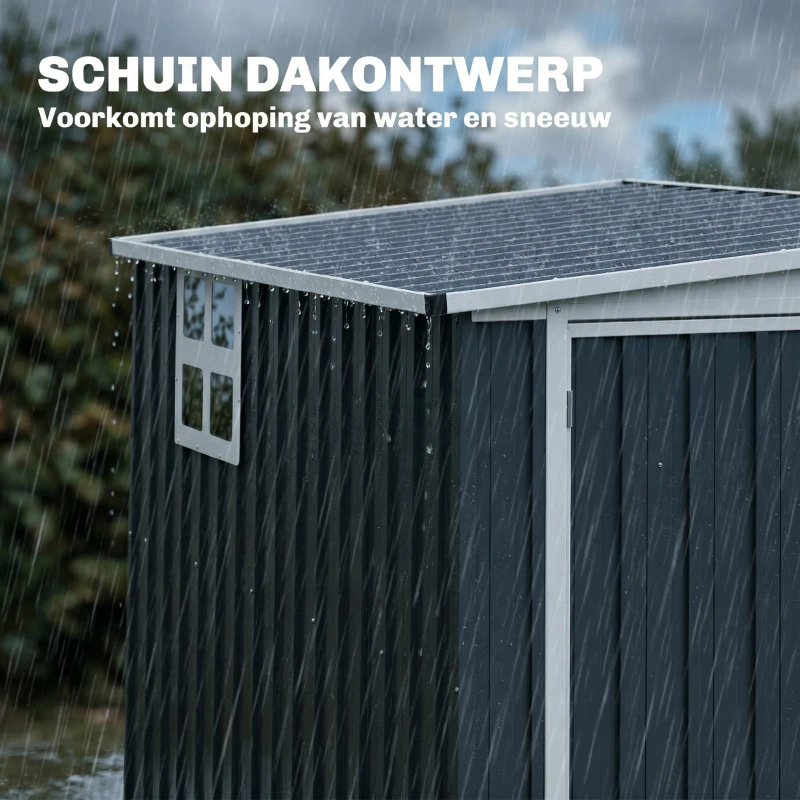Outsunny Opslagschuur, gereedschapsschuur voor tuingereedschap, venster, ventilatieopeningen, afsluitbaar, staal, donkergrijs(m-11)