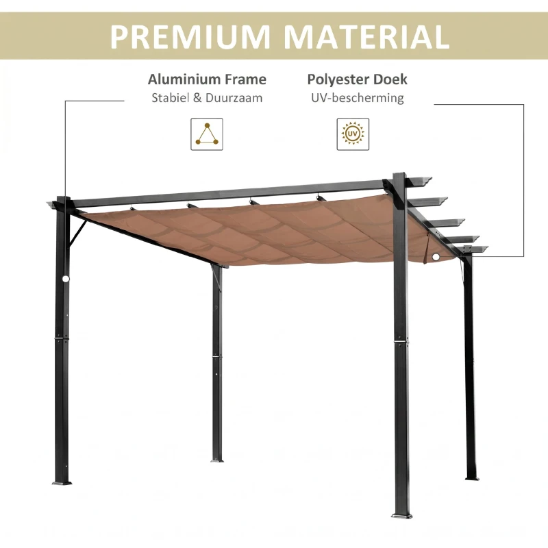 Outsunny Pergola met schaduwdoek 300x400 cm voor Party & Bloemist, Grijs + Bruin