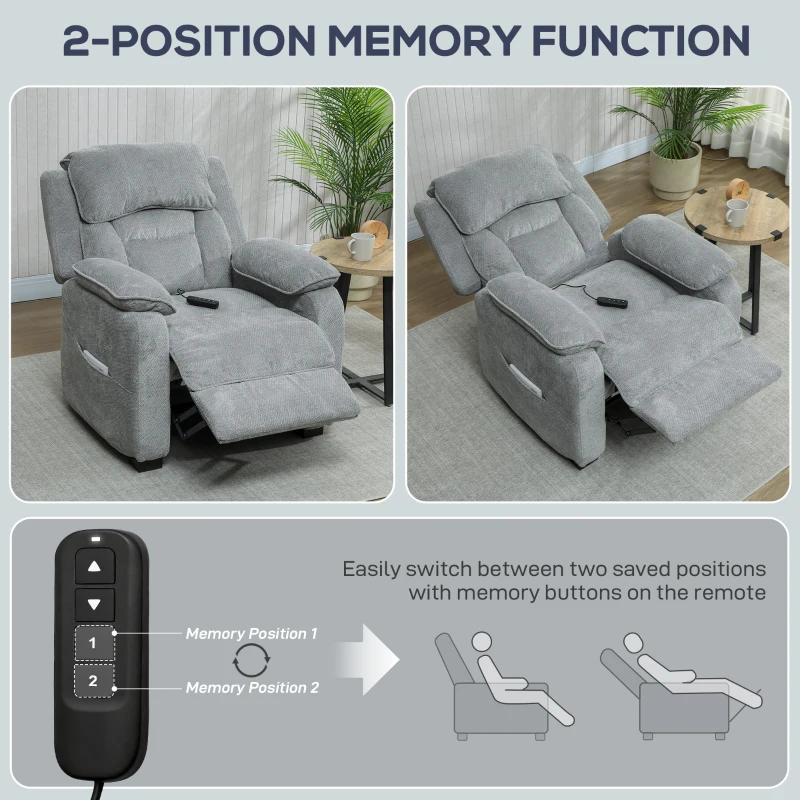 HOMCOM Fauteuil relax électrique fauteuil inclinable port USB repose-pieds poches latérales télécommande 86x90x103cm gris clair