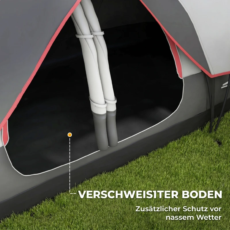 Outsunny Campingzelt, 2 Räume, Trennwand, für 3 Personen, Regenschutz, Grau