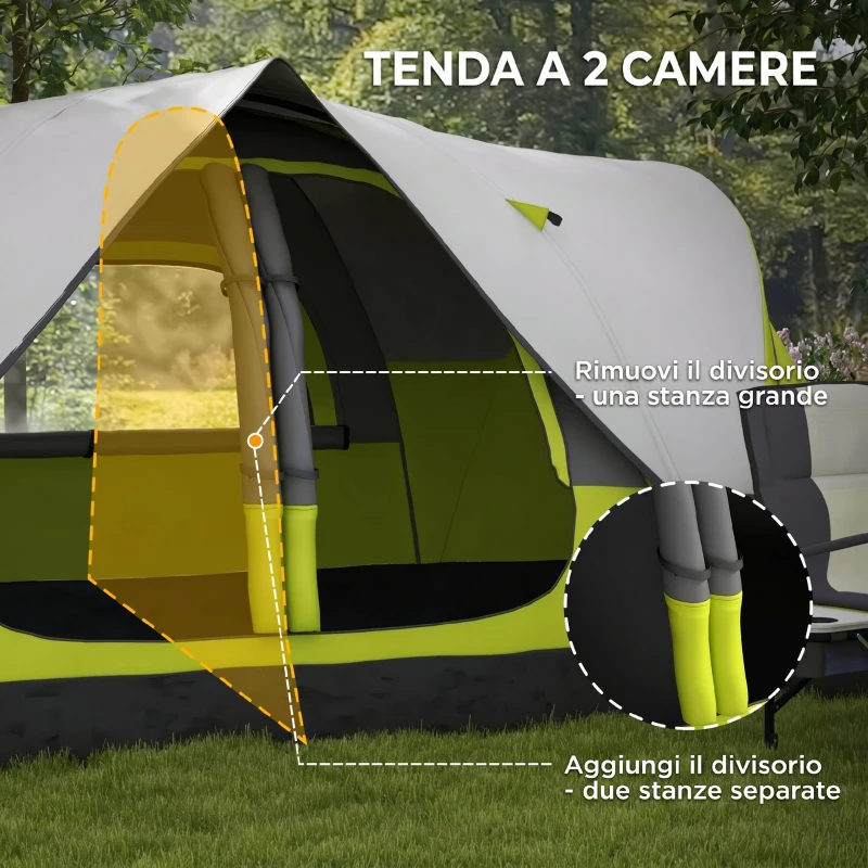 Outsunny Tenda da Campeggio 3 posti con 2 Spazi Separati, in Poliestere e Fibra di Vetro, 450x215Px180 cm, Verde