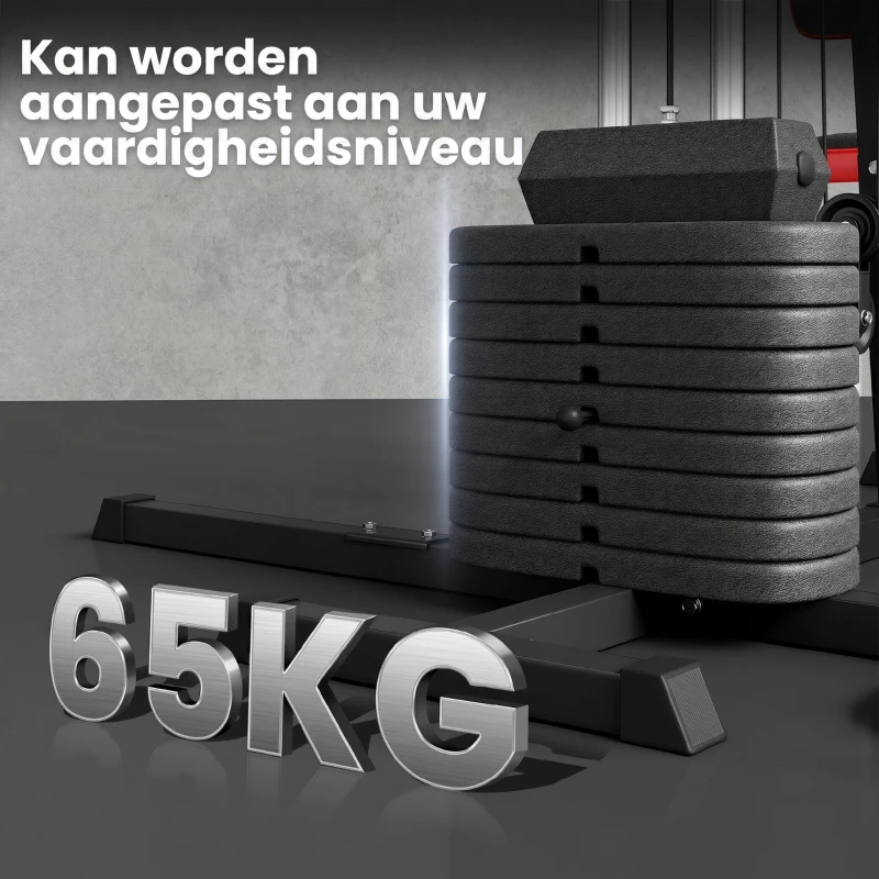 SPORTNOW Multifunctionele Trainingsstation met 65 kg Gewichtsblok, Verstelbaar, Voor Thuis Fitness, Staal, Kunstleer(m-7)
