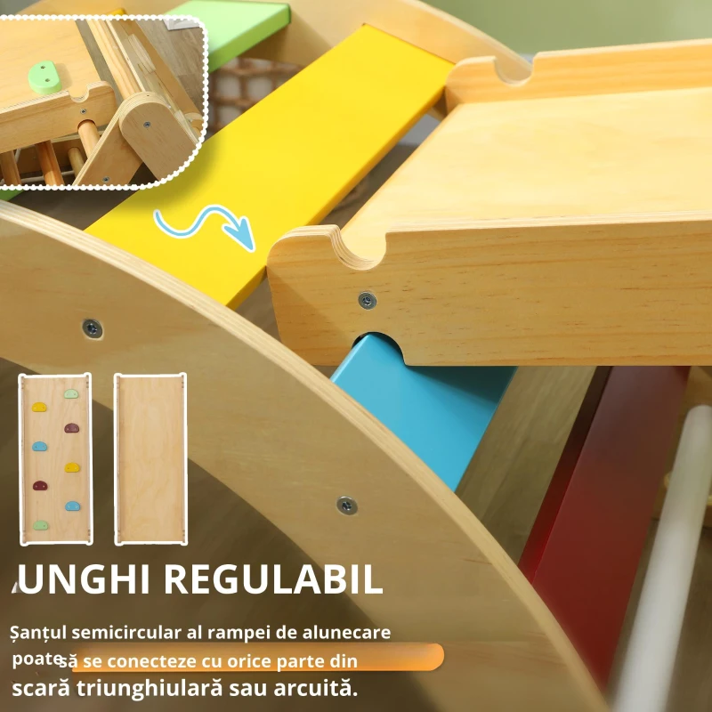 AIYAPLAY Cadru de cățărat interior, triunghi de cățărat 7 în 1 cu tobogan, arc de cățărat, multicolor