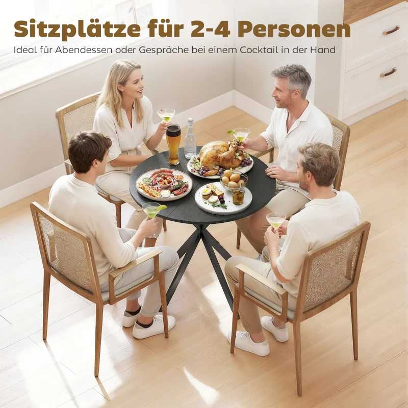 HOMCOM Ronde keukentafel, 80 cm, compact tafelblad, spaanplaat, metaal, zwart