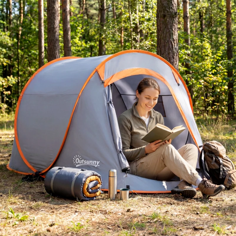Outsunny Tienda de Campaña Pop-Up para 2-3 Personas Plegable Impermeable de 2000 mm con Bolsa de Transporte 245x148x105 cm Gris