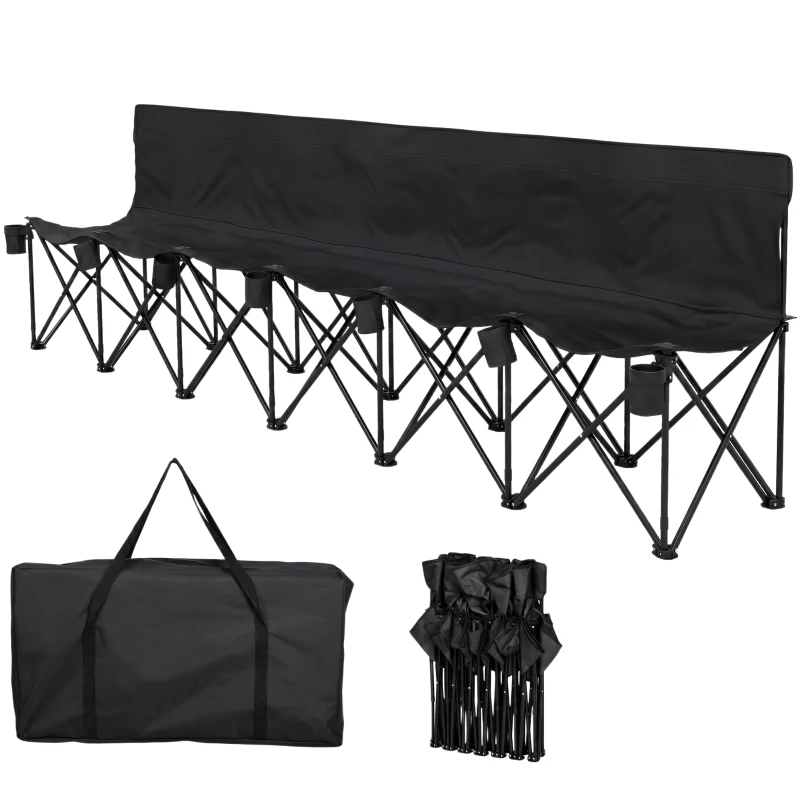 Outsunny® campingbank inklapbare bank 6-zits met draagtas tuinbank klapbank camping draagtas, Oxford + metaal, zwart / blauw, 279x48x80cm