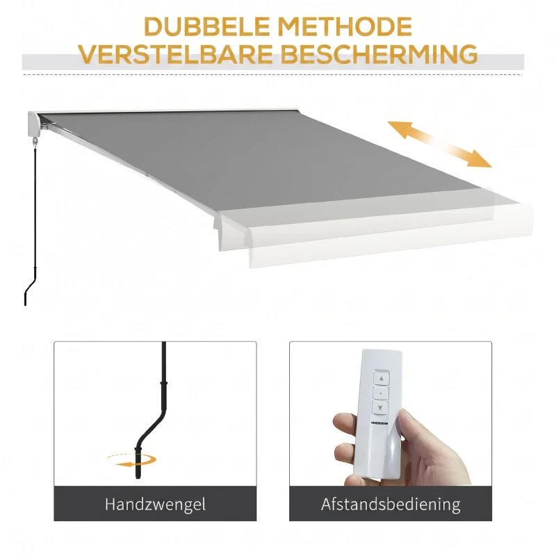 Outsunny Elektrische/Handmatig Uitschuifbare Zonnescherm, Volledig Gesloten Cassette, Afstandsbediening, Aluminium Frame, 3 x 2,5 m, Lichtgrijs