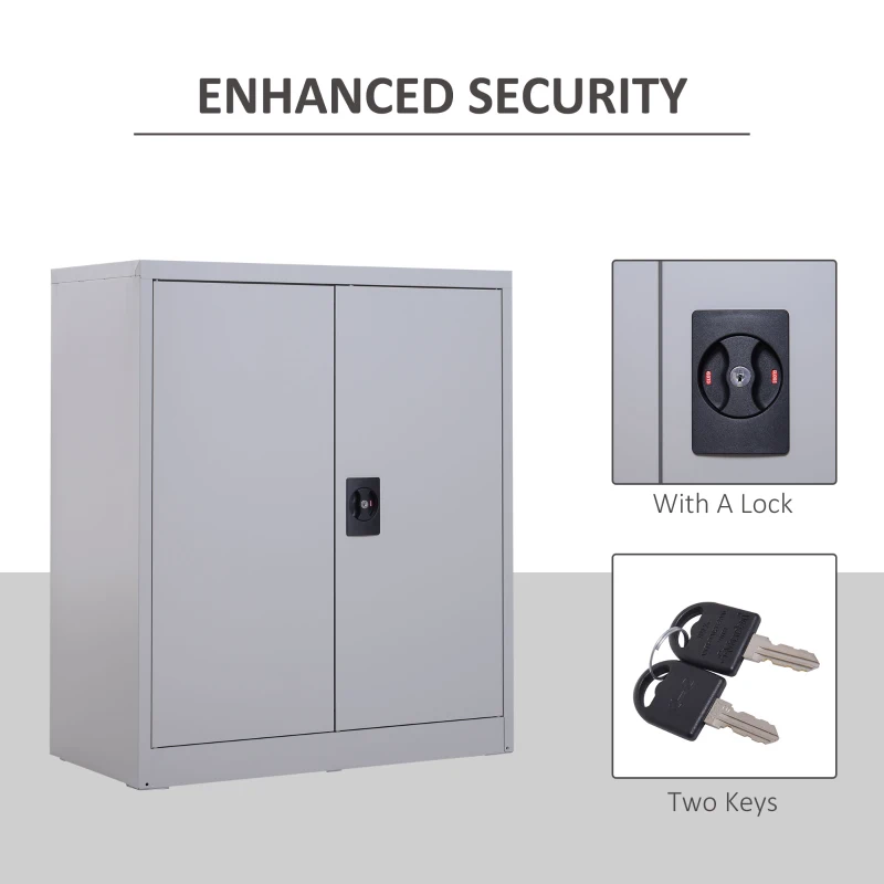 Vinsetto Aktenschrank Stahlschrank Mehrzweckschrank mit verstellbarem Regal und Schloss für Arbeitszimmer Wohnzimmer Grau