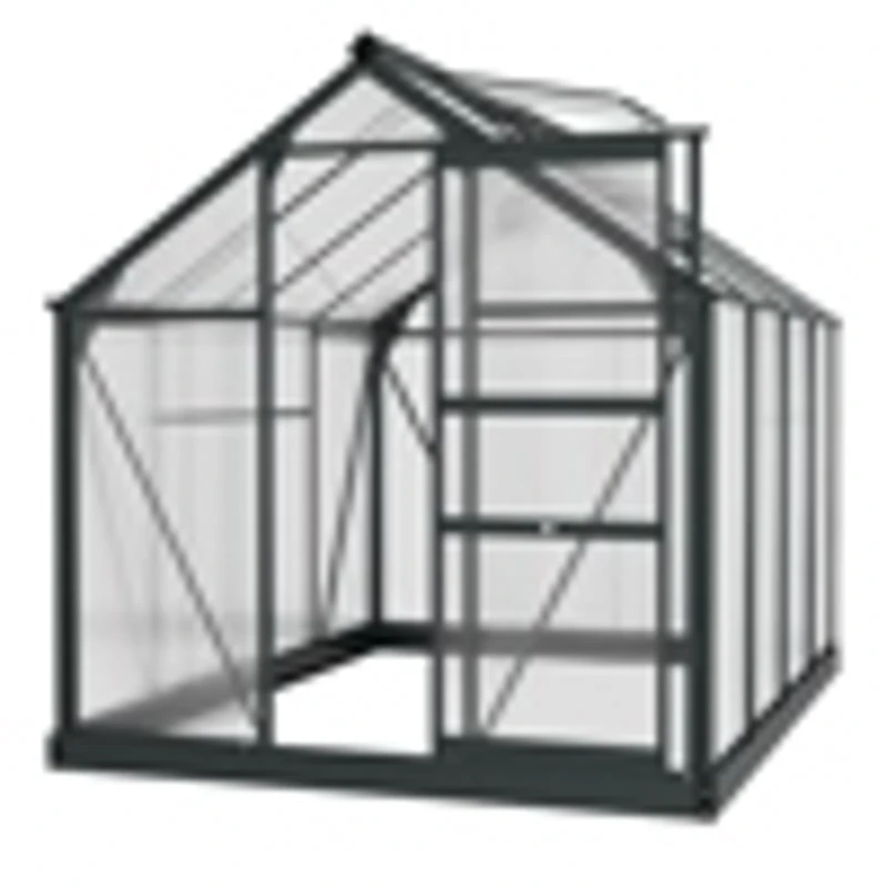 Outsunny Kas, Broeikas, met Dakraam & Schuifdeur, transparant, Polycarbonaat+Aluminium, 190 x 252 x 201 cm