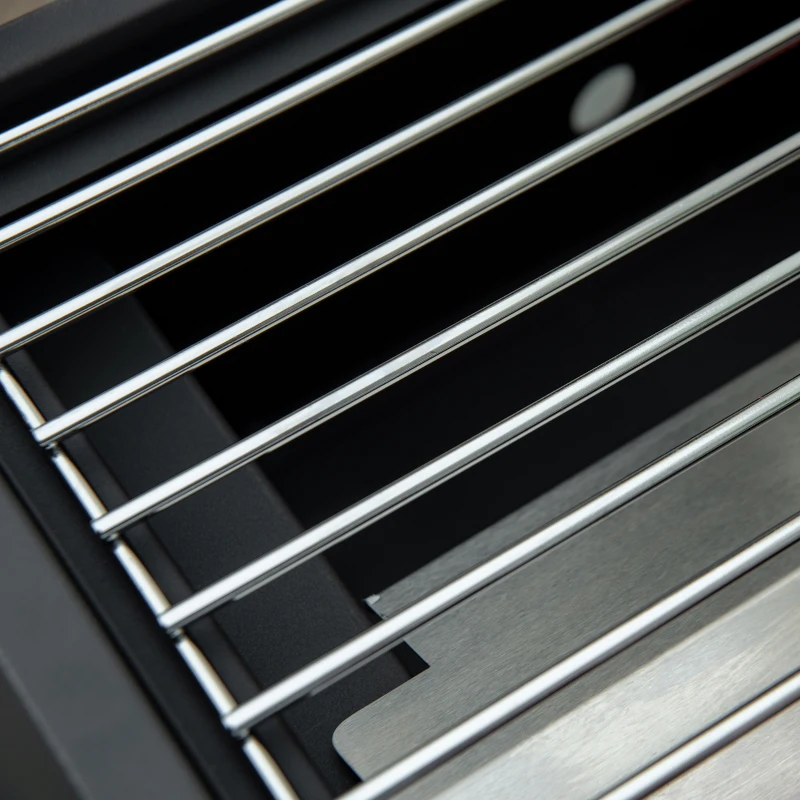 Outsunny tafelgrill gasgrill BBQ met 2 branders mobiele grillwagen grillnet klein buitentafel gasgrill picknick met reduceerslang RVS zwart 55 x 46.5 x 41 cm