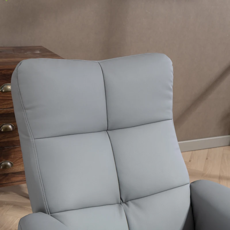HOMCOM PU Leather Swivel Recliner Chair with Footstool, Wooden Base and Storage for Living Room, Light Grey
