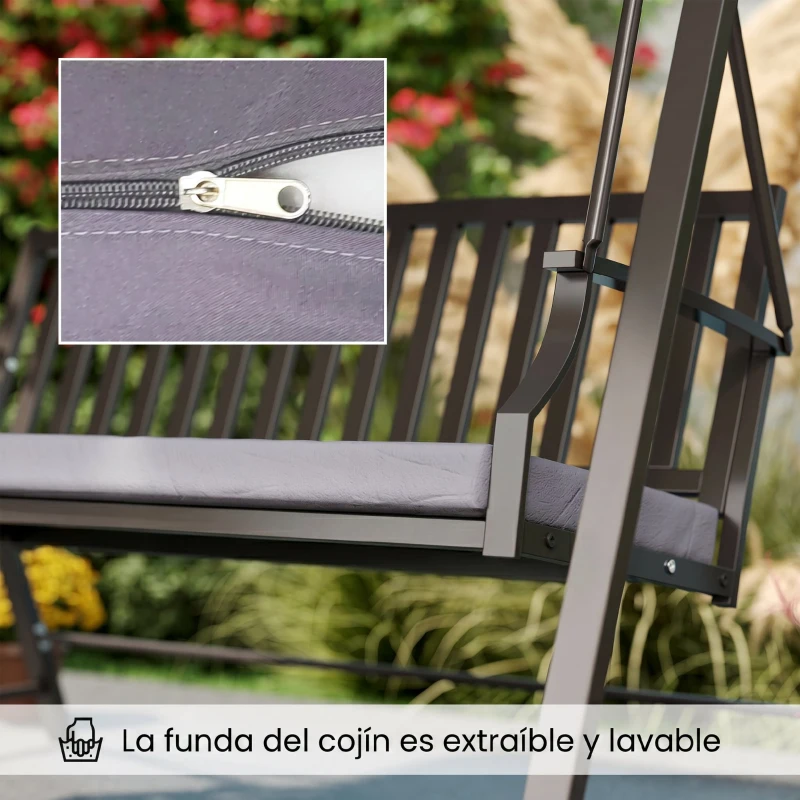 Outsunny Columpio de Jardín de 3 Plazas con Toldo Ajustable Cojín y Estructura de Acero Carga 360 kg 205x133x181 cm Gris