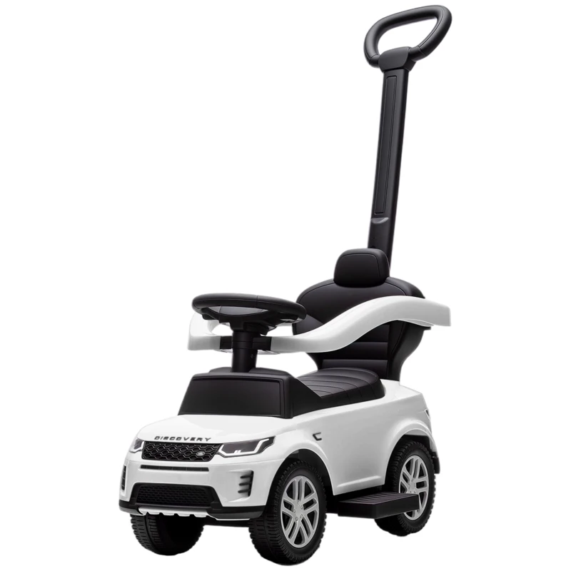 AIYAPLAY Mașinuță de Împins Licență Land Rover cu Mâner și Barieră, din PP și Oțel, 84x40x94.5 cm, Alb