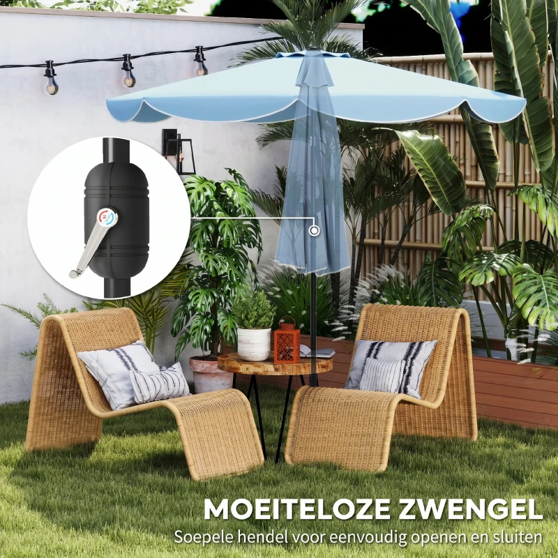 Outsunny Parasol ronde balkonparasol strandparasol met 3-voudige kanteling, slinger, 8 spaken Ø265 x 235H cm hemelsblauw