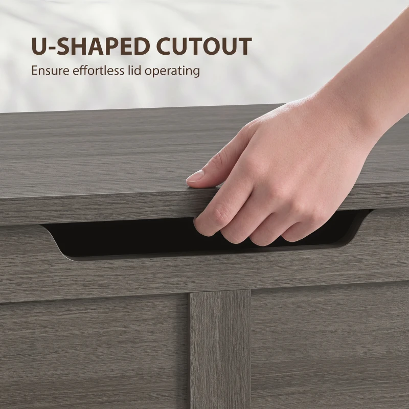 HOMCOM 127L Home Storage Box, with Safety Hinges - Dark Grey Wood-Effect