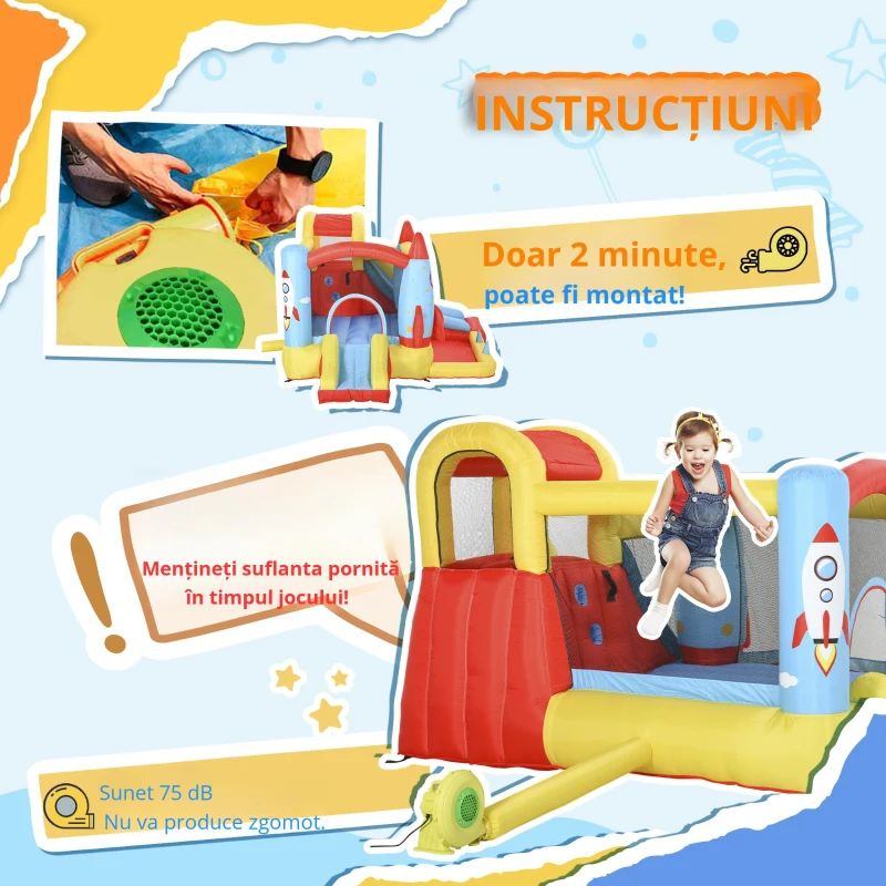 Outsunny Castel Gonflabil cu 2 Tobogane Trambulina și Piscina pentru Copii +3 Ani cu Inflator și Geantă de Transport pentru Interior Exterior 330x265x185 cm Multicolor